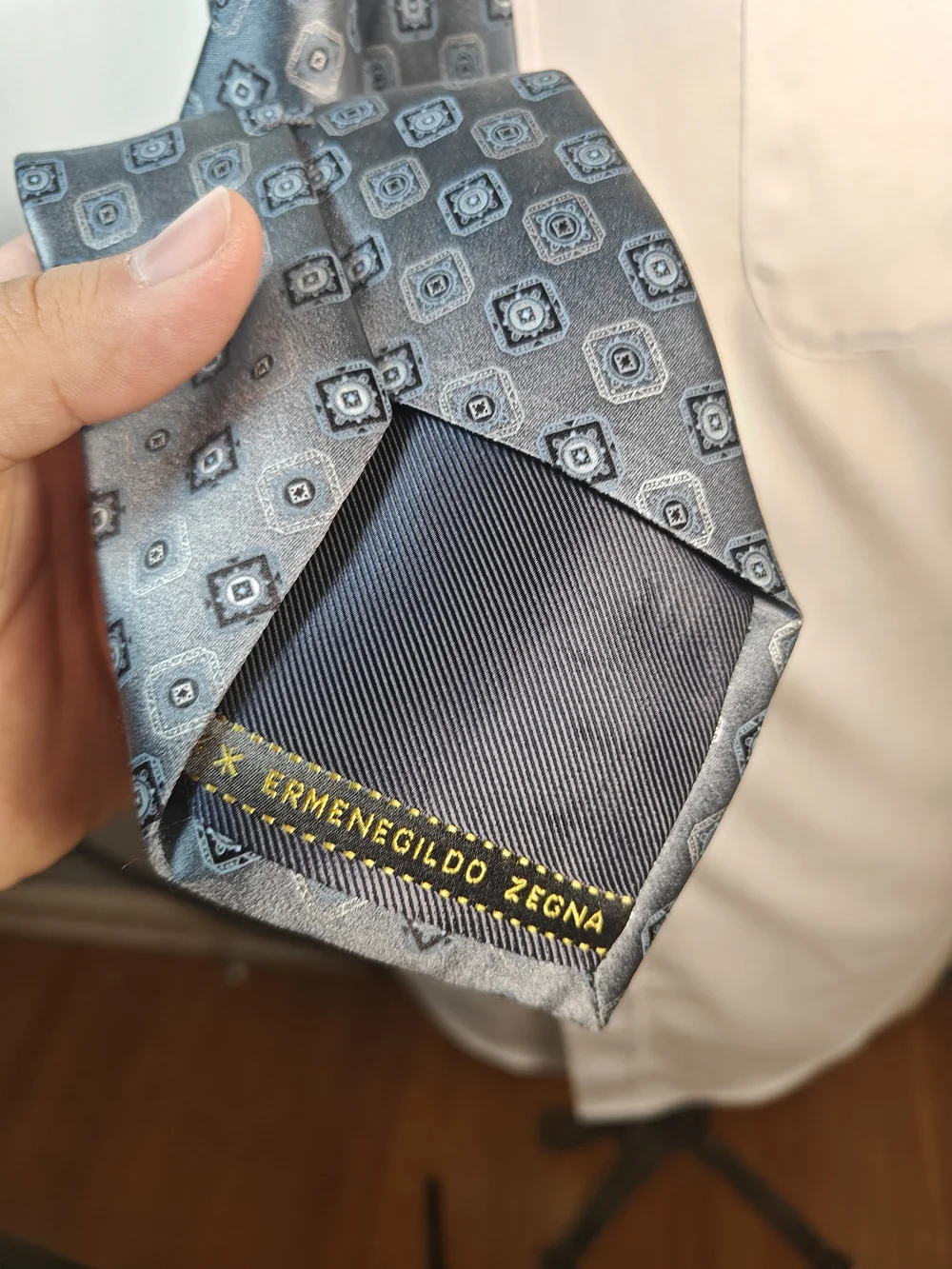 Ermenegildo Zegna Steel Blue Medallion 100% Silk XL Long Tie Made in Italy